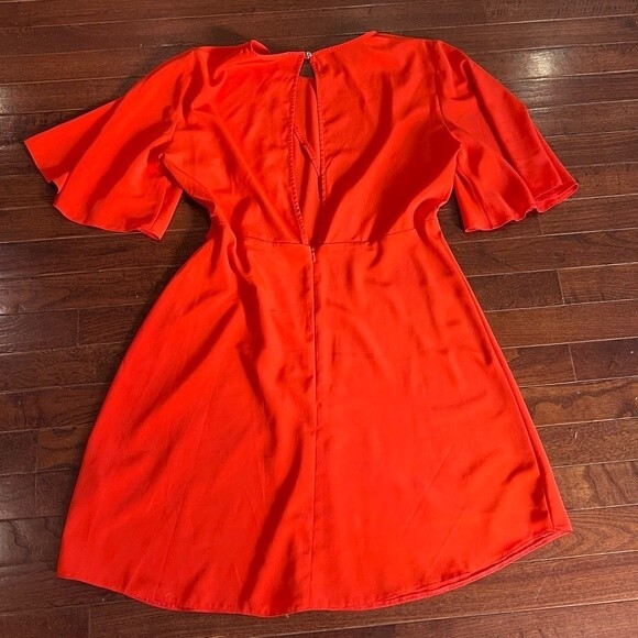 TopShop orange cutout back flutter sleeve dress size 10 - Picture 6 of 9
